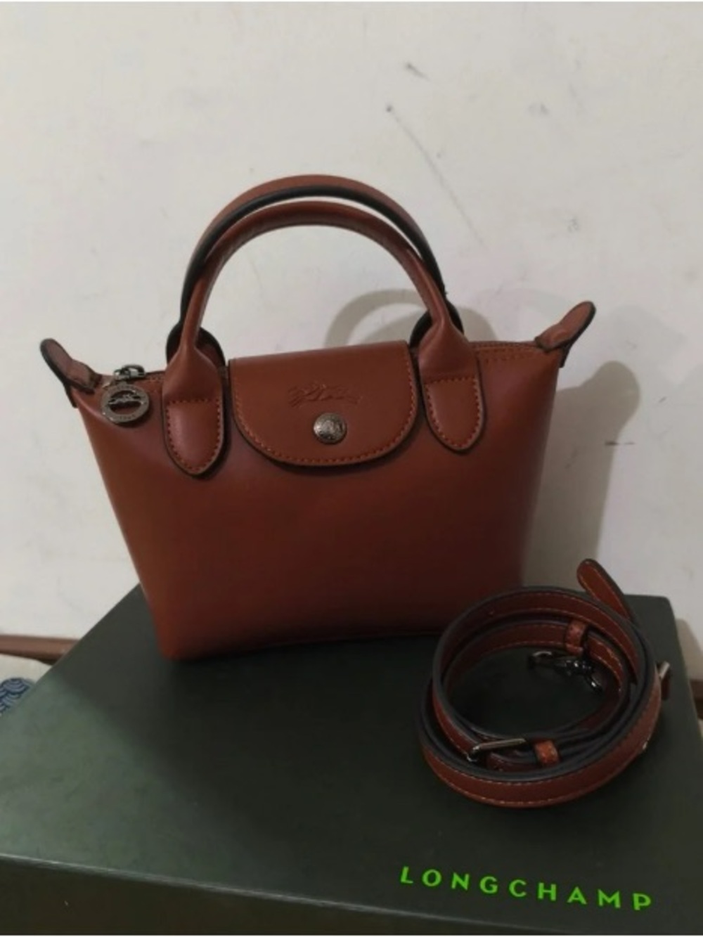 New Longchamp Bag Brown Mini Leather Top-Handle Bag with Strap